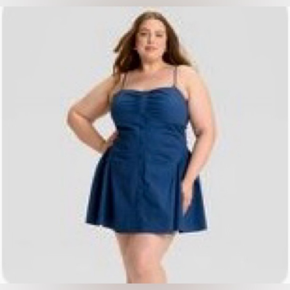 wild fable Navy Blue Ruched Bodice Fit-and-Flare Mini Dress
